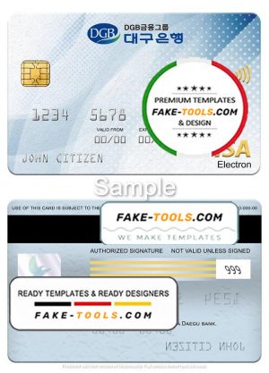 South Korea Daegu bank visa electron card, fully editable template in PSD format
