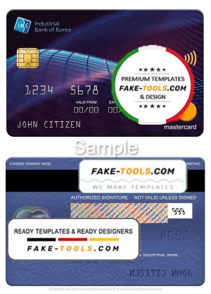 South Korea Industrial bank mastercard, fully editable template in PSD format