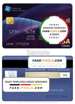 South Korea Industrial bank visa classic card, fully editable template in PSD format
