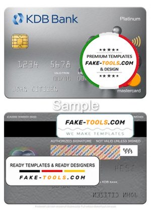 South Korea KDB bank mastercard platinum, fully editable template in PSD format