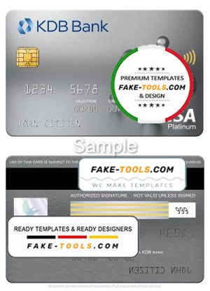 South Korea KDB bank visa platinum card, fully editable template in PSD format