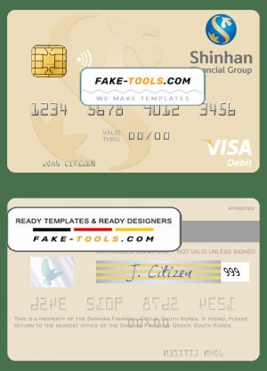 South Korea Shinhan Financial Group visa debit card template in PSD format South Korea Shinhan Financial Group visa debit card template in PSD format