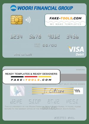 South Korea Woori Financial Group visa debit card template in PSD format South Korea Woori Financial Group visa debit card template in PSD format