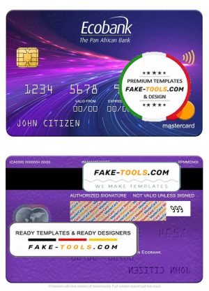 South Sudan Ecobank mastercard, fully editable template in PSD format