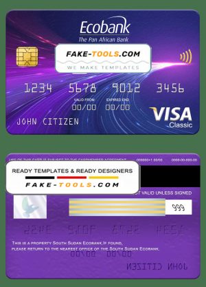 South Sudan Ecobank visa classic card, fully editable template in PSD format