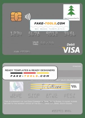South Sudan Eden Commercial Bank visa debit card template in PSD format