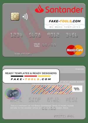 Spain Banco Santander mastercard template in PSD format