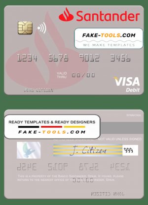Spain Banco Santander visa credit card template in PSD format
