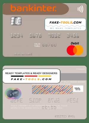 Spain Bankinter bank mastercard credit card template in PSD format