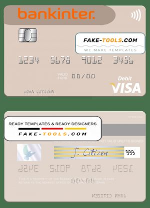 Spain Bankinter visa debit card template in PSD format