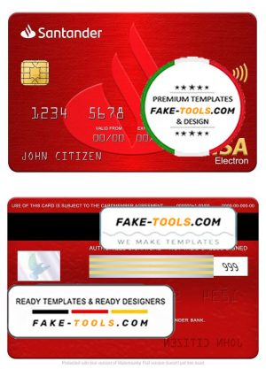 Spain Santander bank visa electron card, fully editable template in PSD format