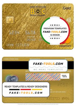 Sri Lanka Bank of Ceylon bank mastercard gold, fully editable template in PSD format