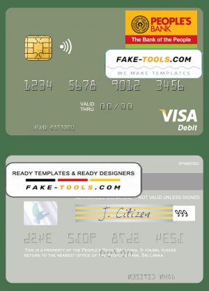 Sri Lanka People’s Bank visa debit card template in PSD format
