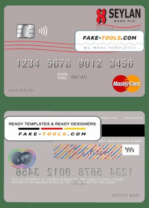 Sri Lanka Seylan Bank Plc mastercard card template in PSD format