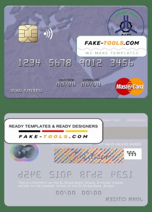 Sudan El Nilein Bank mastercard template in PSD format