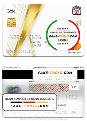 Sudan National Bank mastercard gold, fully editable template in PSD format