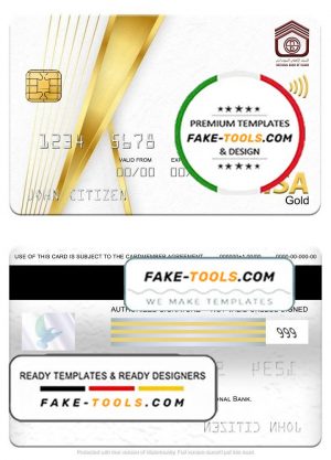 Sudan National Bank visa gold card, fully editable template in PSD format