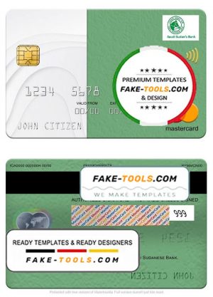 Sudan Saudi Sudanese Bank mastercard, fully editable template in PSD format