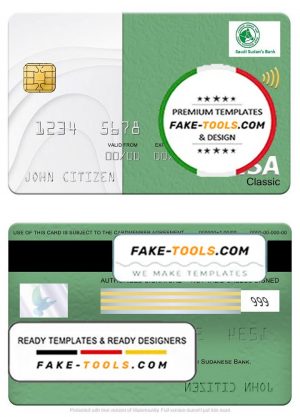Sudan Saudi Sudanese Bank visa classic card, fully editable template in PSD format