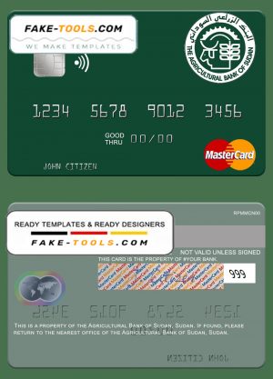 Sudan The Agricultural Bank of Sudan mastercard template in PSD format