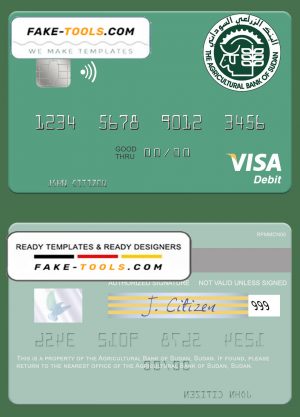 Sudan The Agricultural Bank of Sudan visa debit card template in PSD format