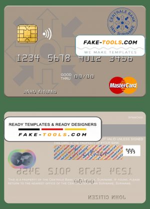 Suriname Centrale Bank van Suriname mastercard template in PSD format