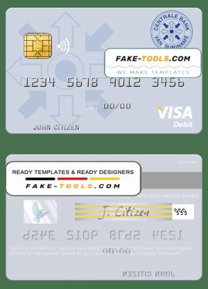Suriname Centrale Bank van Suriname visa debit card template in PSD format