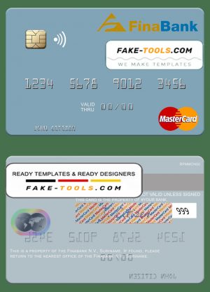 Suriname Finabank N.V. mastercard template in PSD format