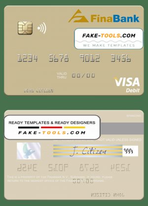Suriname Finabank N.V. visa debit card template in PSD format