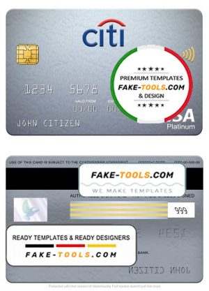Sweden Citibank visa platinum card, fully editable template in PSD format