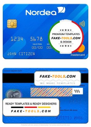 Sweden Nordea Bank AB bank mastercard, fully editable template in PSD format