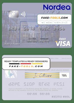 Sweden Nordea Bank AB visa debit card template in PSD format
