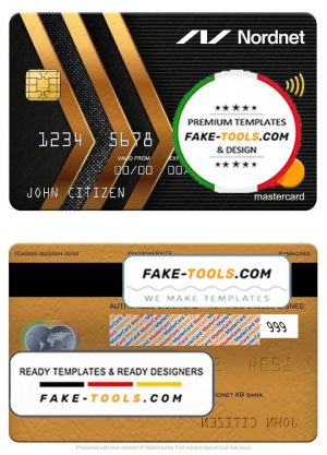 Sweden Nordnet AB bank mastercard, fully editable template in PSD format