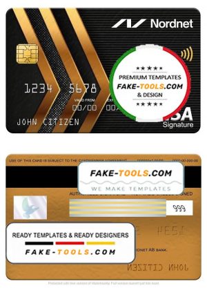 Sweden Nordnet AB bank visa signature card, fully editable template in PSD format