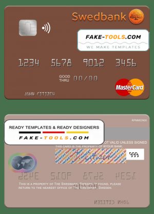 Sweden Swedbank mastercard template in PSD format