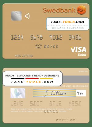 Sweden Swedbank visa debit card template in PSD format Sweden Swedbank visa debit card template in PSD format
