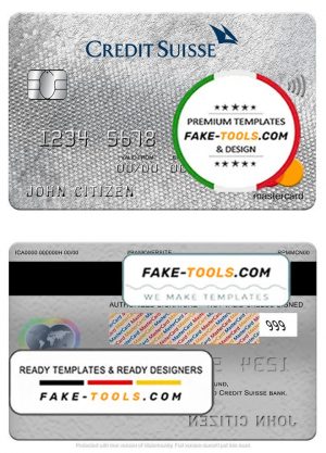 Switzerland Credit Suisse bank mastercard, fully editable template in PSD format