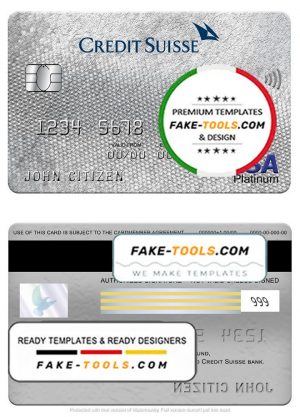 Switzerland Credit Suisse bank visa platinum card, fully editable template in PSD format
