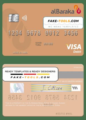 Syria Al Baraka Bank visa debit card template in PSD format Syria Al Baraka Bank visa debit card template in PSD format