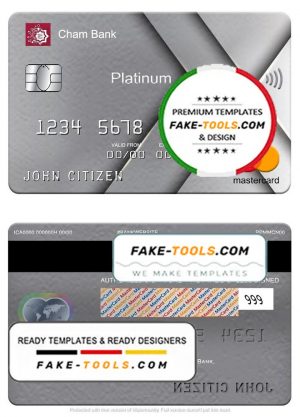 Syria Cham Bank mastercard platinum, fully editable template in PSD format