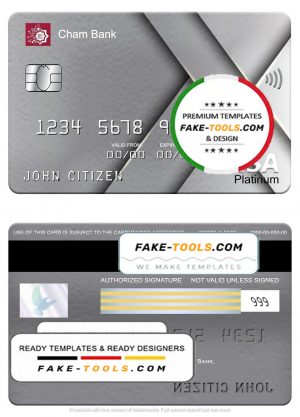 Syria Cham Bank visa platinum card, fully editable template in PSD format