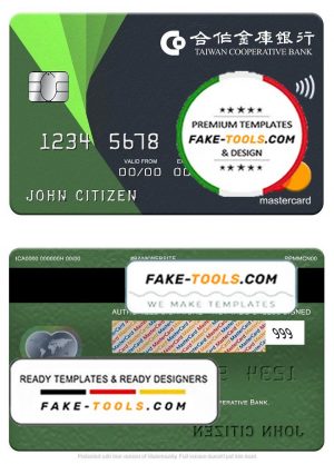 Taiwan Cooperative Bank mastercard, fully editable template in PSD format
