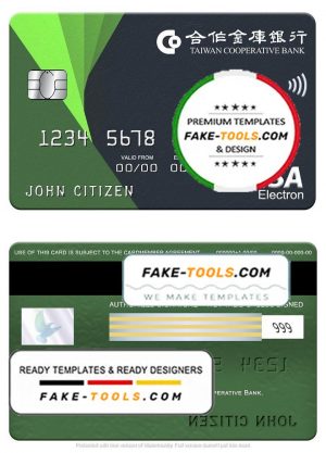 Taiwan Cooperative Bank visa electron card, fully editable template in PSD format