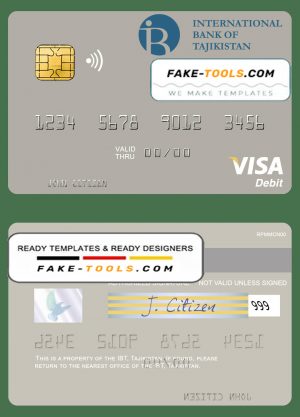 Tajikistan IBT Bank visa debit card template in PSD format