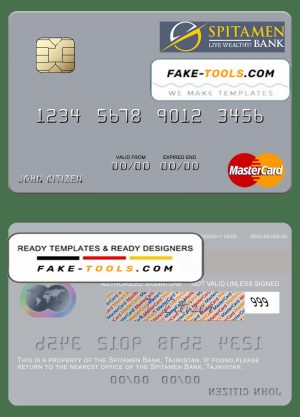 Tajikistan Spitamen Bank mastercard template in PSD format