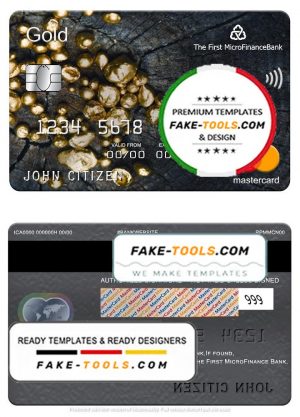 Tajikistan The First MicroFinance (FMFB) bank mastercard gold, fully editable template in PSD format