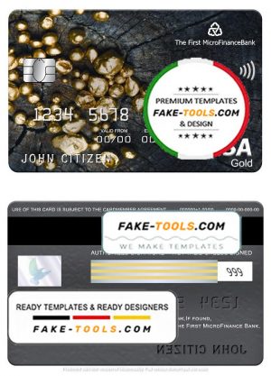 Tajikistan The First MicroFinance (FMFB) bank visa gold card, fully editable template in PSD format