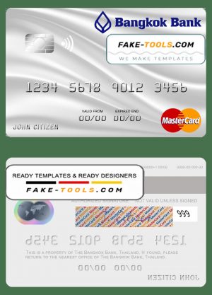 Thailand Bangkok Bank mastercard template in PSD format