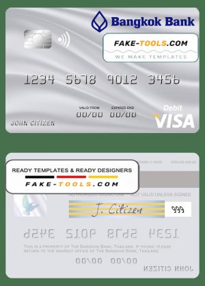 Thailand Bangkok Bank visa debit card template in PSD format