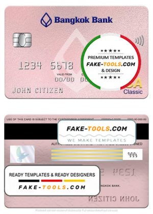 Thailand Bangkok bank visa classic card, fully editable template in PSD format